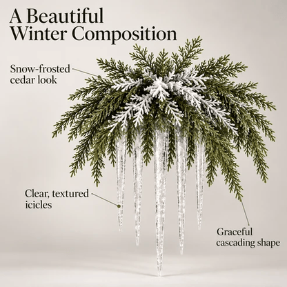 Snow-Frosted Cedar & Icicle Hanging Accent
