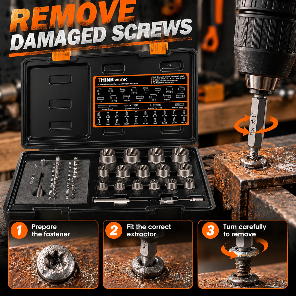 39-Piece Damaged Screw & Bolt Extractor Set – Impact Nut Remover Kit with Drill Bits & Storage Case