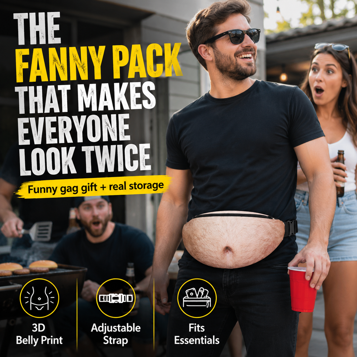 😂 HOT SALE | Funny Dad Bod Belly Fanny Pack – Fake Beer Belly Waist Bag with Real Storage for Parties & Gifts