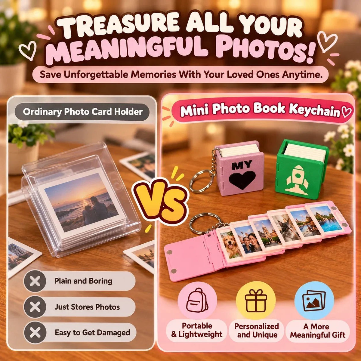 📖 Personalized Mini Photo Album Keychain – Custom Fold-Out Picture Book, Keepsake Gift for Couples, Family & Loved Ones