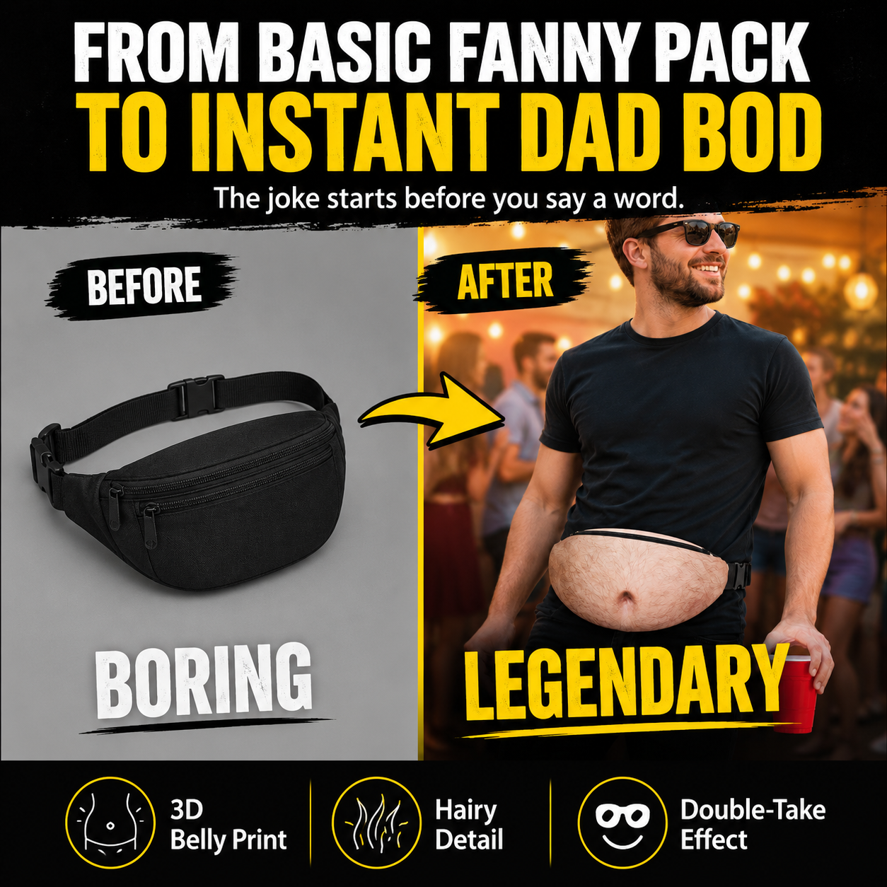 😂 HOT SALE | Funny Dad Bod Belly Fanny Pack – Fake Beer Belly Waist Bag with Real Storage for Parties & Gifts