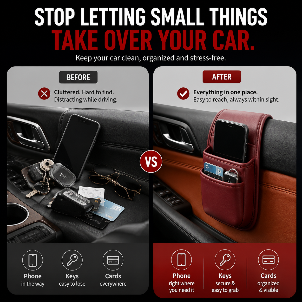 ? Car Phone Storage Pocket – Slim Organizer for Phones, Keys & Cards