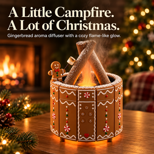 🎄 Gingerbread Campfire Aroma Diffuser – Cozy Flame Effect & Christmas Charm