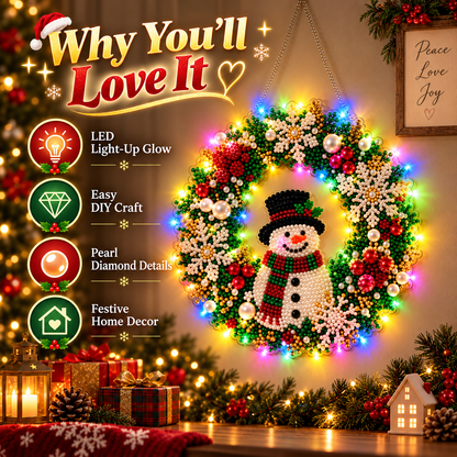 Hot Sale⛄Christmas Pearl Diamond Painting Pendant Kit with LED String Lights