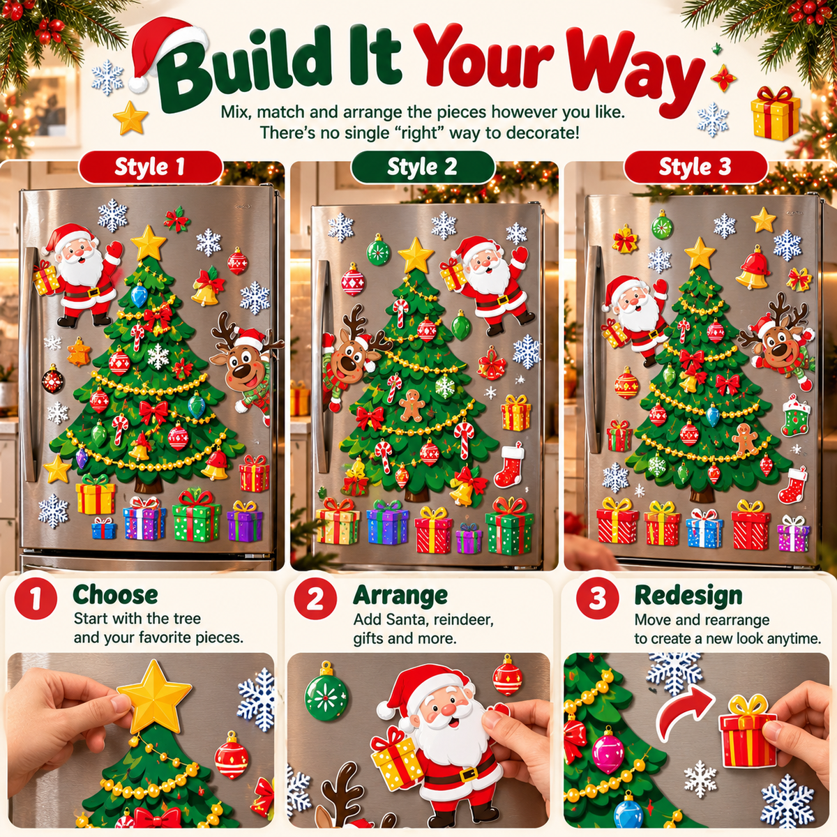🎄 Magnetic Christmas Decorations – DIY Reusable Fridge Magnets with Christmas Tree & Holiday Characters