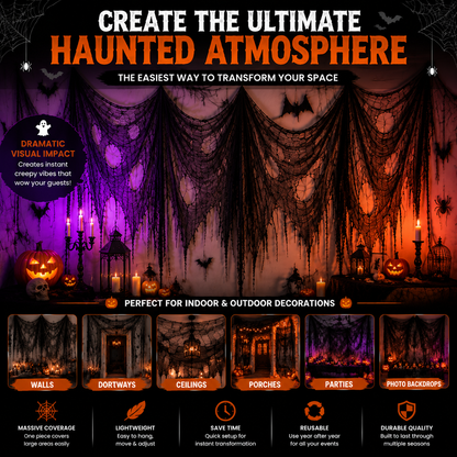 🕸️ Halloween Haunted House Web Cloth | Large Black Tattered Hanging Decoration for Spooky Party & Home Makeover