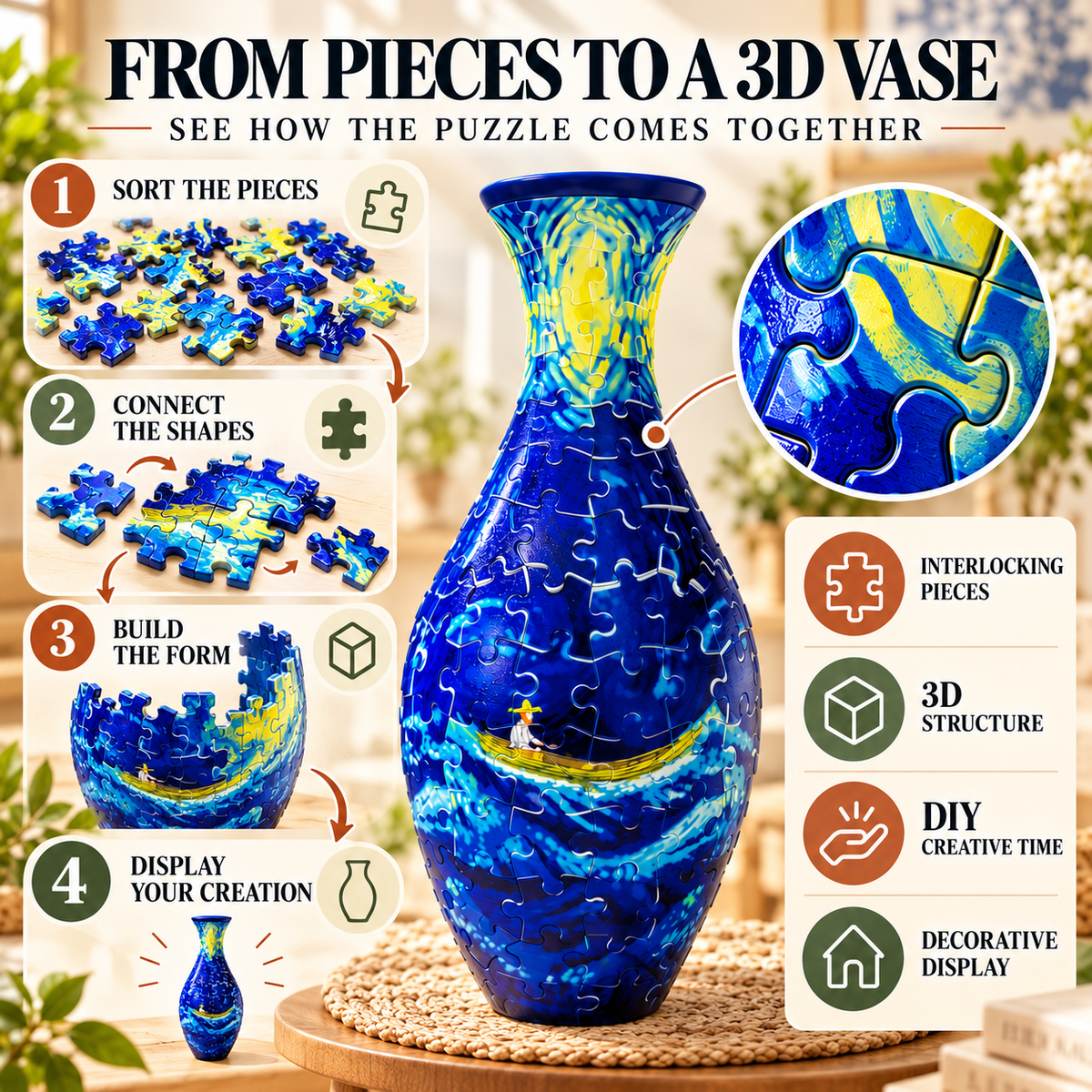 🔥Last Day 50% OFF-✨3D DIY Puzzle Vase – 11 Creative Designs, Decorative Flower Vase & Craft Gift