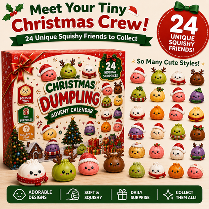 🎄 24-Day Christmas Dumpling Squishy Advent Calendar – 24 Mini Surprise Toys