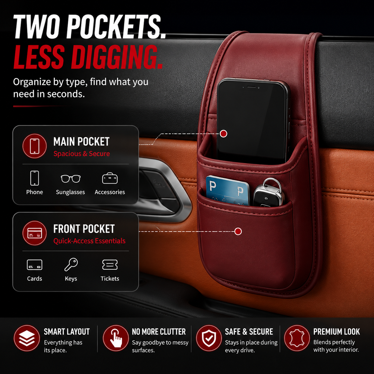 ? Car Phone Storage Pocket – Slim Organizer for Phones, Keys & Cards