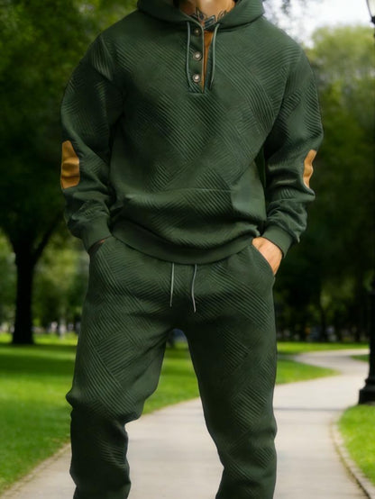 Men's 2-Piece Textured Hoodie Sweatsuit Set Outfit - Heavyweight Brushed Fleece Pullover Hoodie & Men's Sweatpants,