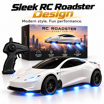 RC Roadster Stunt Car – Remote Control Sports Car with Blue LED Lights, Racing & Stunt Play for Kids