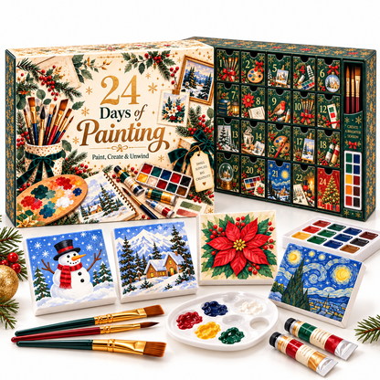24 Days of Painting Advent Calendar – Mini Canvas Art Kit with Paints & Brushes