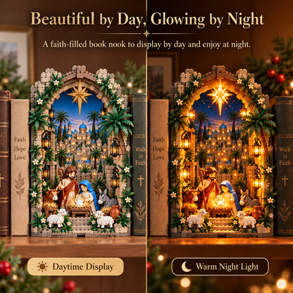 📖✨✝️ Lighted Bethlehem Nativity Book Nook – Christmas Building Block Display of Faith 🎄