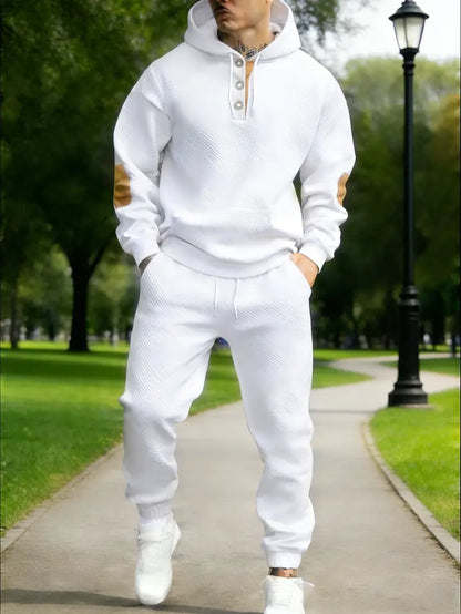 Men's 2-Piece Textured Hoodie Sweatsuit Set Outfit - Heavyweight Brushed Fleece Pullover Hoodie & Men's Sweatpants,