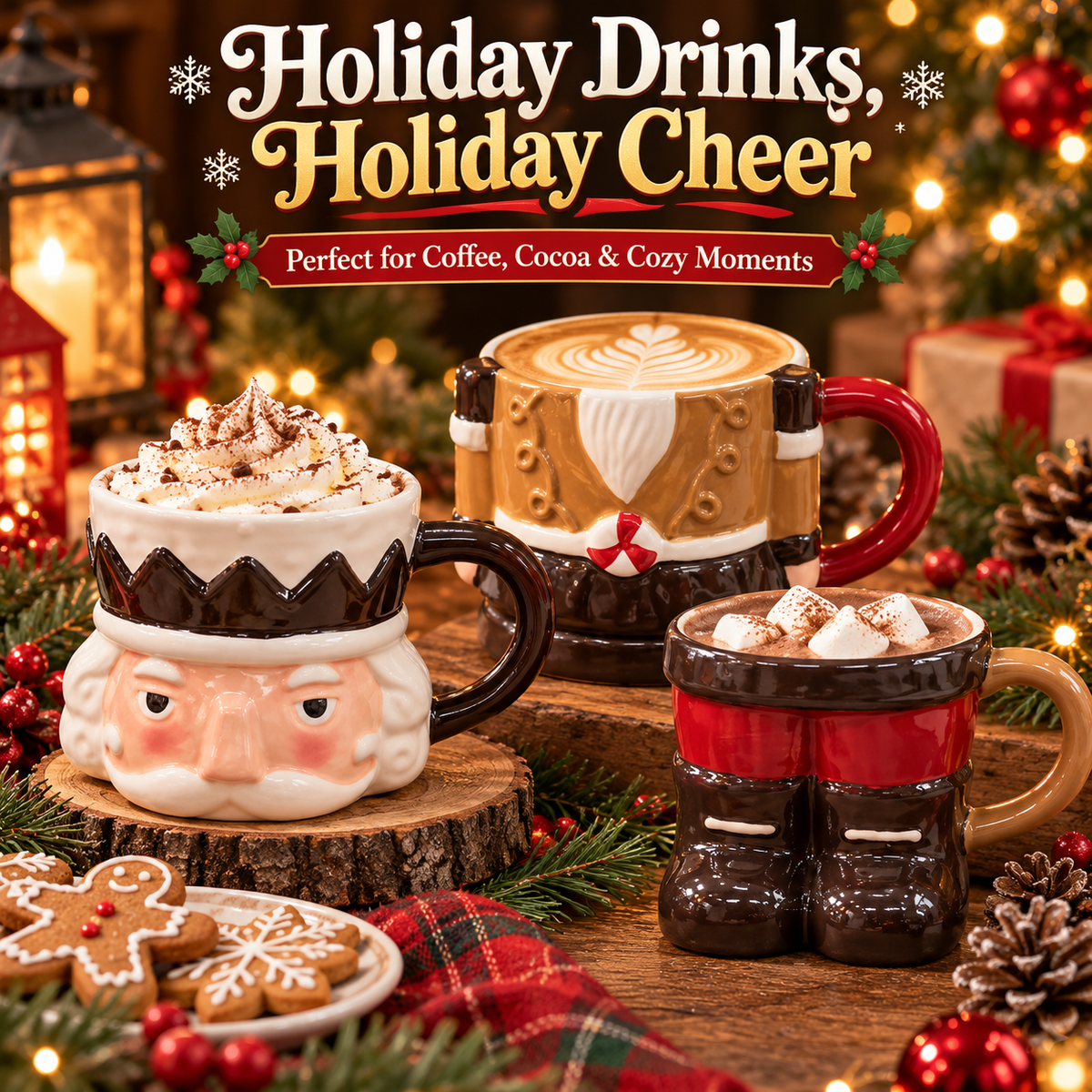 3-Piece Stackable Nutcracker Christmas Mug Set – Festive Holiday Coffee Cups & Kitchen Decor