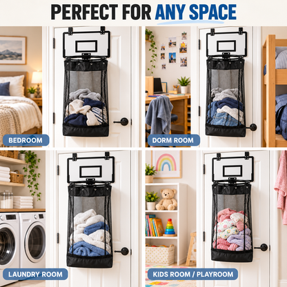 Over-the-Door Basketball Laundry Hamper – Space-Saving Mesh Clothes Basket with Hoop & Bottom Zipper