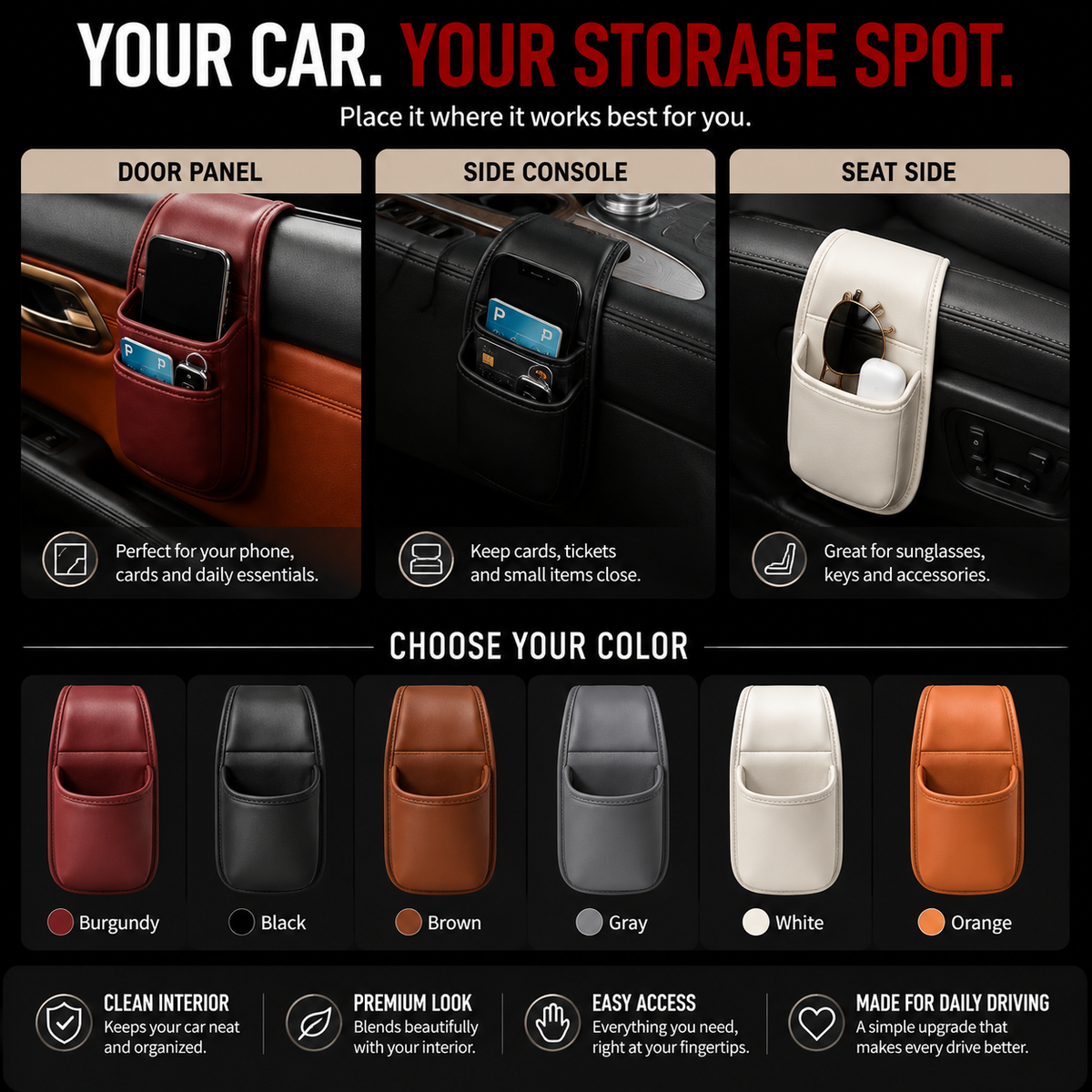 ? Car Phone Storage Pocket – Slim Organizer for Phones, Keys & Cards