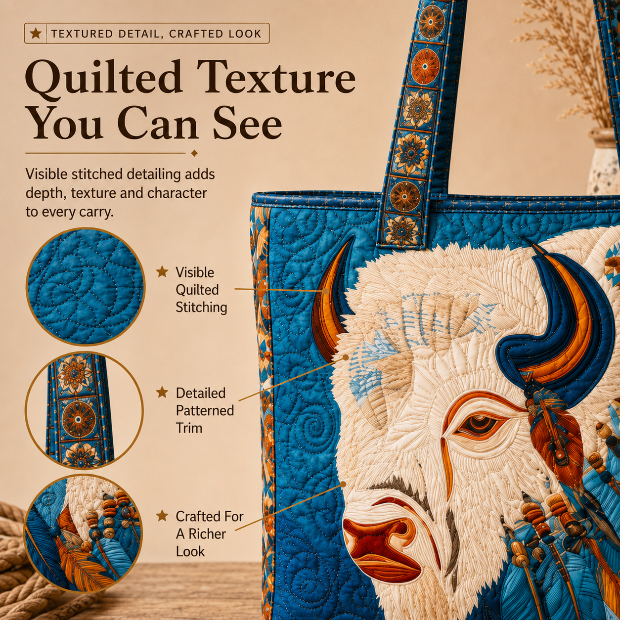 🐎 Western-Inspired Quilted Tote Bag – Spacious Statement Shoulder Bag