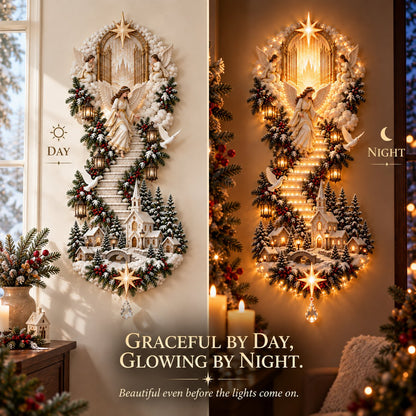 ✝️✨Jesus Light of Heaven Christmas Wall Hanging – Illuminated Nativity Scene Stairway & Holiday Wall Decor