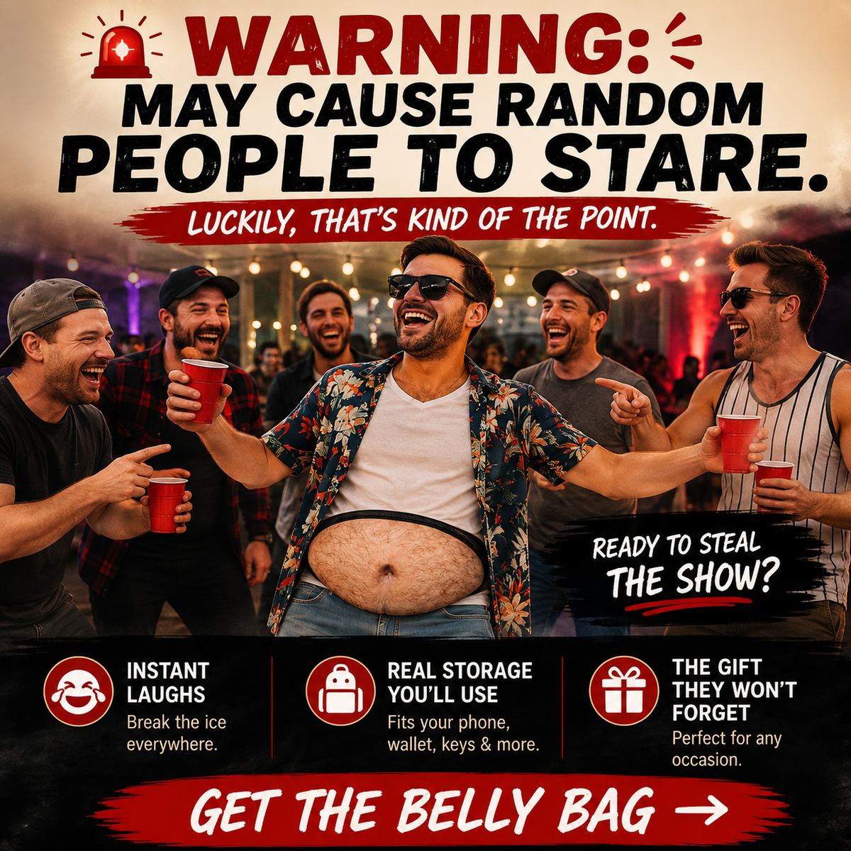 😂 HOT SALE | Funny Dad Bod Belly Fanny Pack – Fake Beer Belly Waist Bag with Real Storage for Parties & Gifts