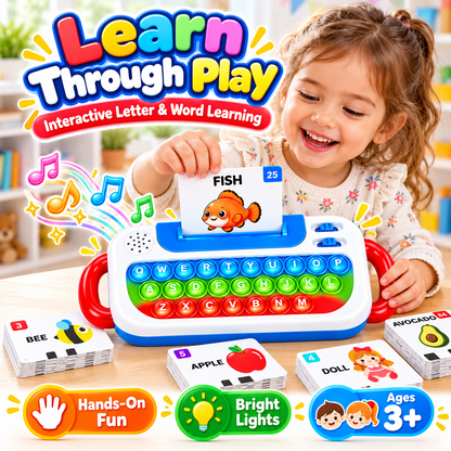 Talking Flash Cards Keyboard Toy for Kids Ages 3+ – 144 Words, 3 Learning Modes & Pop It Keys