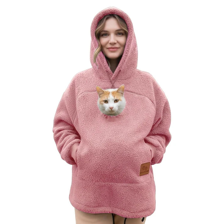 Sherpa Pet Carrier Hoodie with Cozy Kangaroo Pouch for Small Cats & Dogs