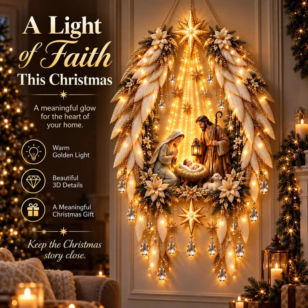 ✨Hot sales✝️ 3D Heavenly Angel Wings Nativity Light✨ – Lighted Christmas Wall Decor ✈️