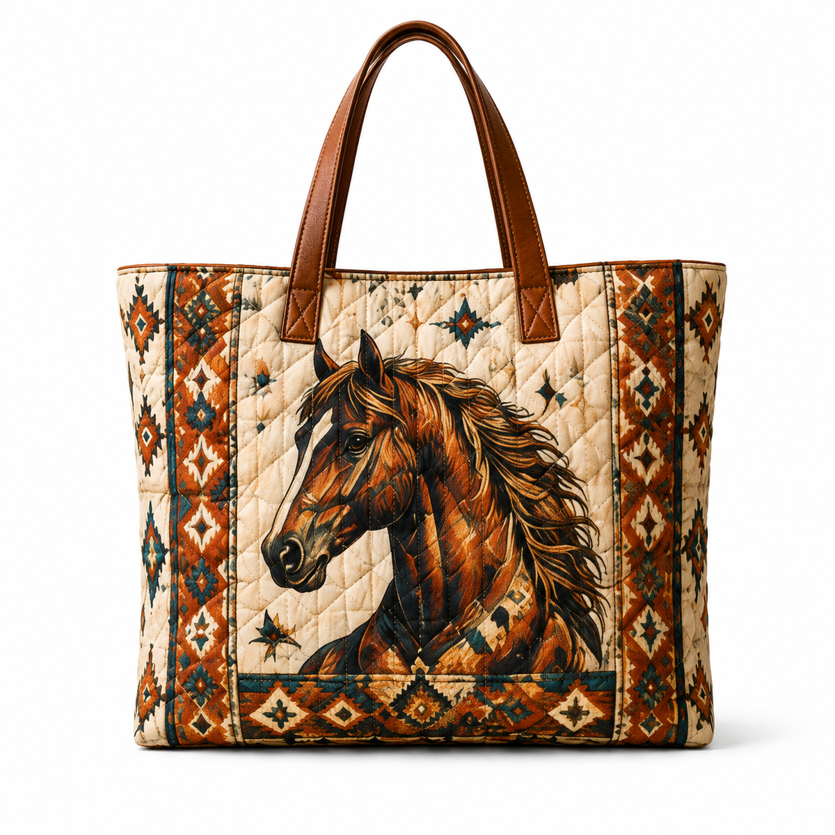 🐎 Western-Inspired Quilted Tote Bag – Spacious Statement Shoulder Bag