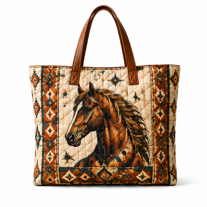 🐎 Western-Inspired Quilted Tote Bag – Spacious Statement Shoulder Bag