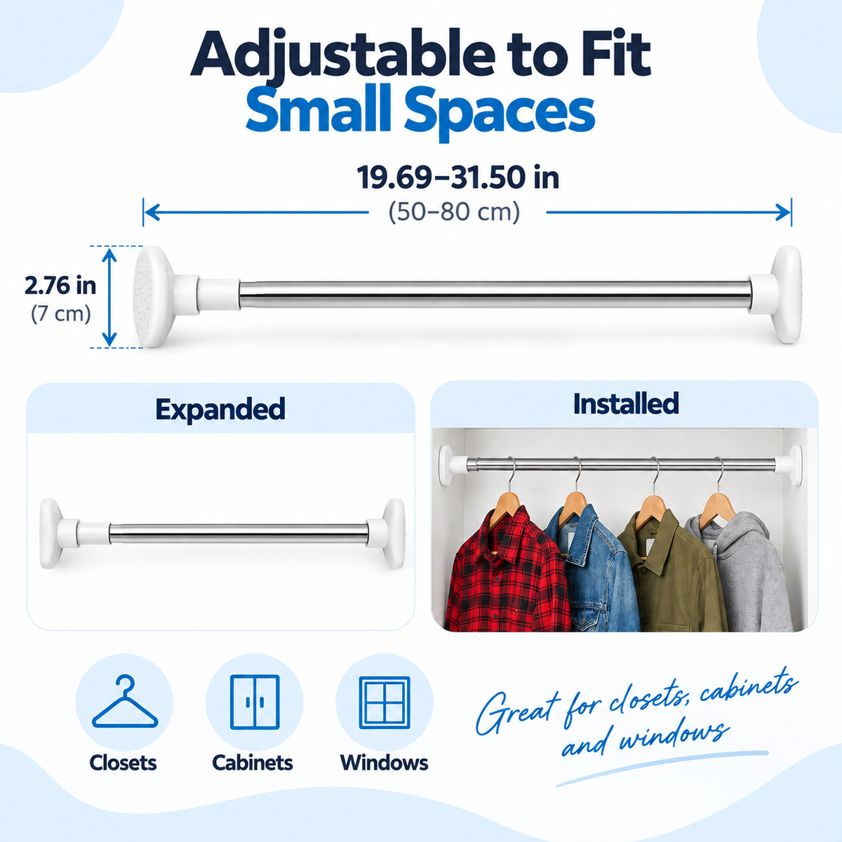 Hot sales🔥Adjustable No-Drill Tension Rod for Closets, Bathrooms & Windows