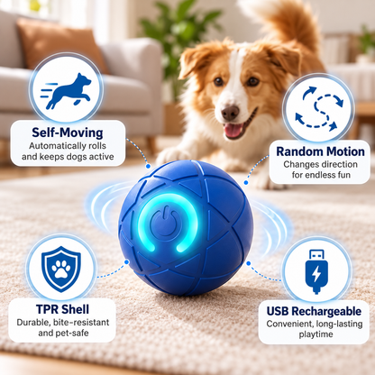 Self-Moving Interactive Dog Ball – USB Rechargeable Pet Toy