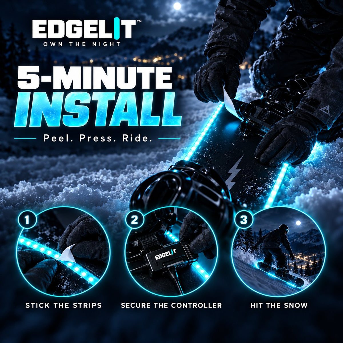 🏂LED Snowboard Edge Light Kit – 7 Colors, Remote Control & Rechargeable Night-Riding Lights✨
