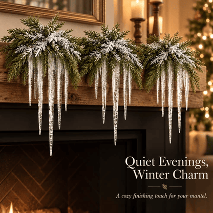Snow-Frosted Cedar & Icicle Hanging Accent