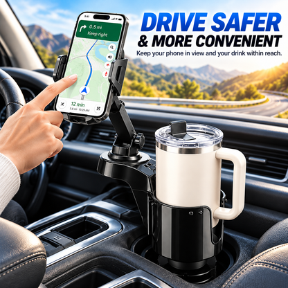 2-in-1 Car Cup Holder Phone Mount – 360° Adjustable Phone Stand & Drink Holder