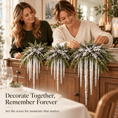 Snow-Frosted Cedar & Icicle Hanging Accent