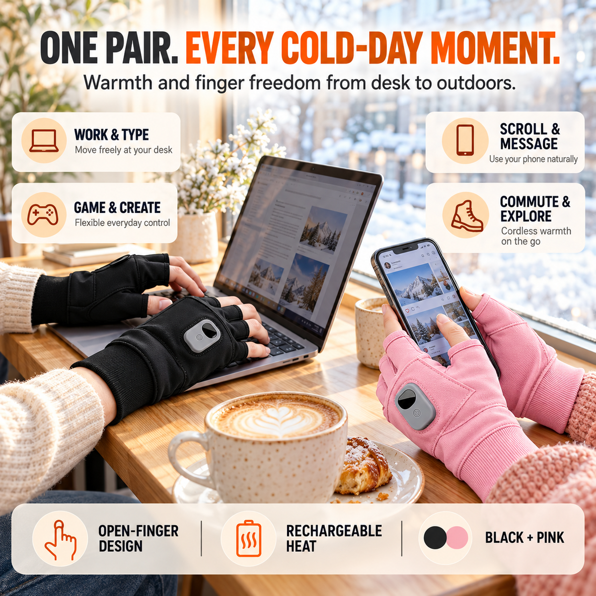 🔥Last Day 50% OFF-USB Heated Fingerless Gloves with Digital Temperature Display – Winter Hand Warmers