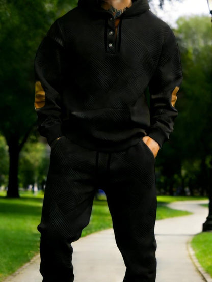 Men's 2-Piece Textured Hoodie Sweatsuit Set Outfit - Heavyweight Brushed Fleece Pullover Hoodie & Men's Sweatpants,