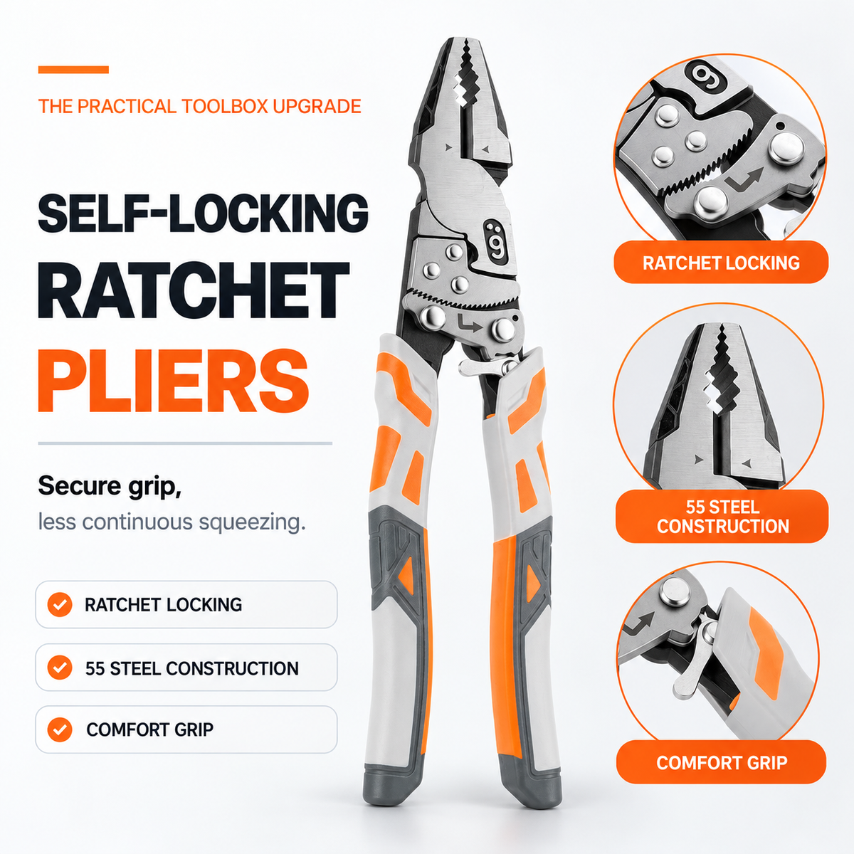 Self-Locking Ratchet Pliers – 2-in-1 Multi-Function Pliers with Labor-Saving Grip