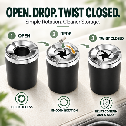 🚬Rotating-Lid Car Ashtray with Ceramic Liner – Cup Holder Design