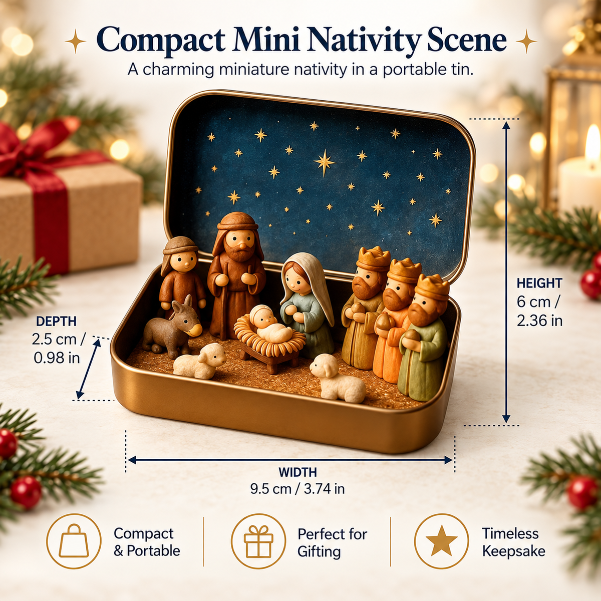 Mini Nativity Scene Set with Storage Box – Portable Christmas Keepsake & Religious Gift