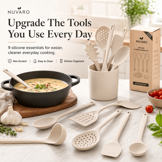 🍳 9-Piece Silicone Cooking Utensil Set – Non-Scratch Kitchen Essentials