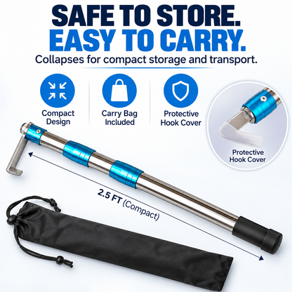 6.3 Ft Telescopic Cargo Grabber & Retriever – Adjustable Dual-Hook Pulling Tool for Pickup Trucks, Boats & Garages