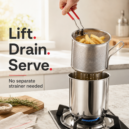 🔥Hot Promotion 49% OFF🔥2026🔥🍟 Personal Mini Deep Fryer Set – Stainless Steel Pot with Lift-Out Draining Basket & Food Tongs