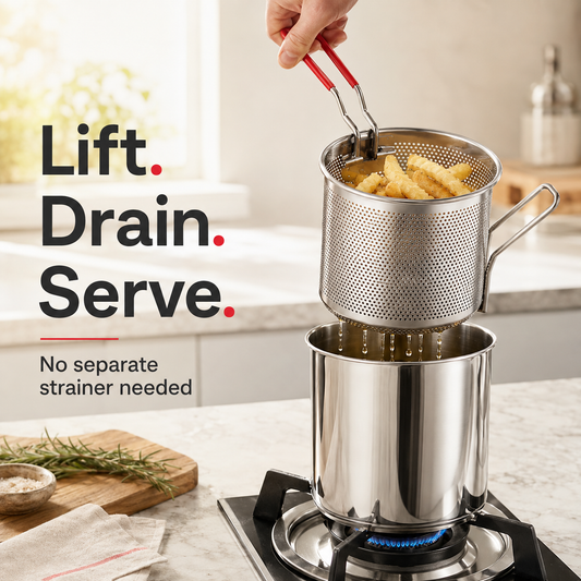 🔥Hot Promotion 49% OFF🔥2026🔥🍟 Personal Mini Deep Fryer Set – Stainless Steel Pot with Lift-Out Draining Basket & Food Tongs