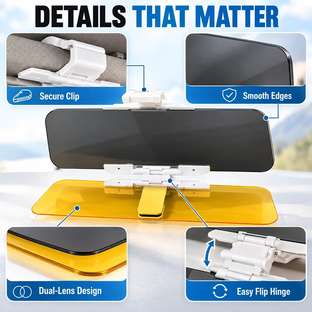 Car visor mounting clip and hinge details
