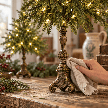 Vintage Lighted Norfolk Pine Trees – Warm White LED Christmas Tabletop Decor, 12″ & 18″