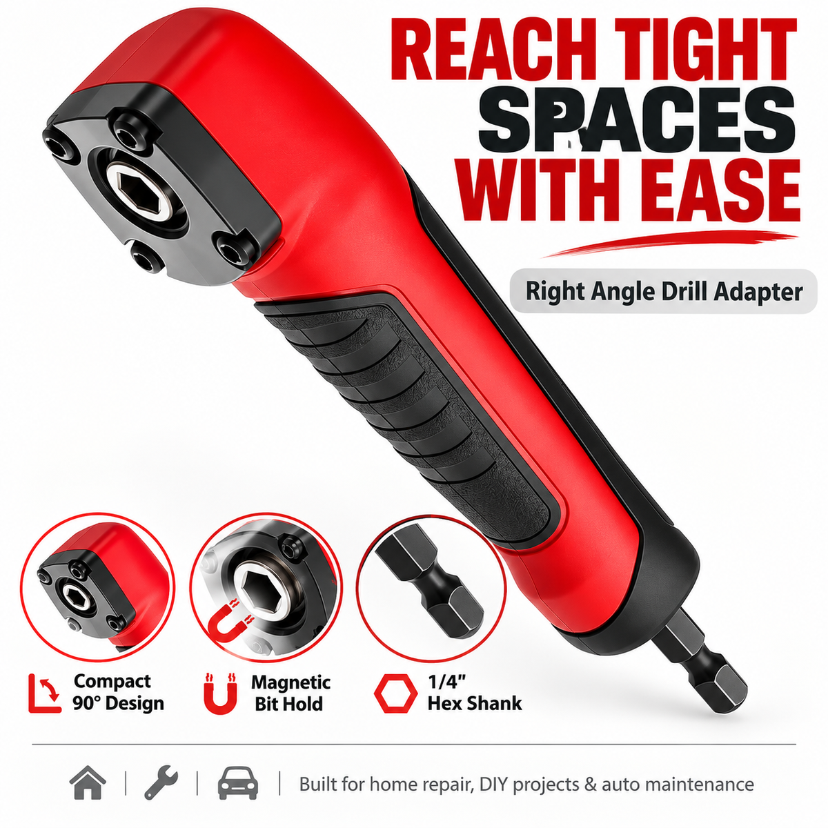 90° Right Angle Drill Adapter – Magnetic 1/4" Hex Attachment for Tight Spaces