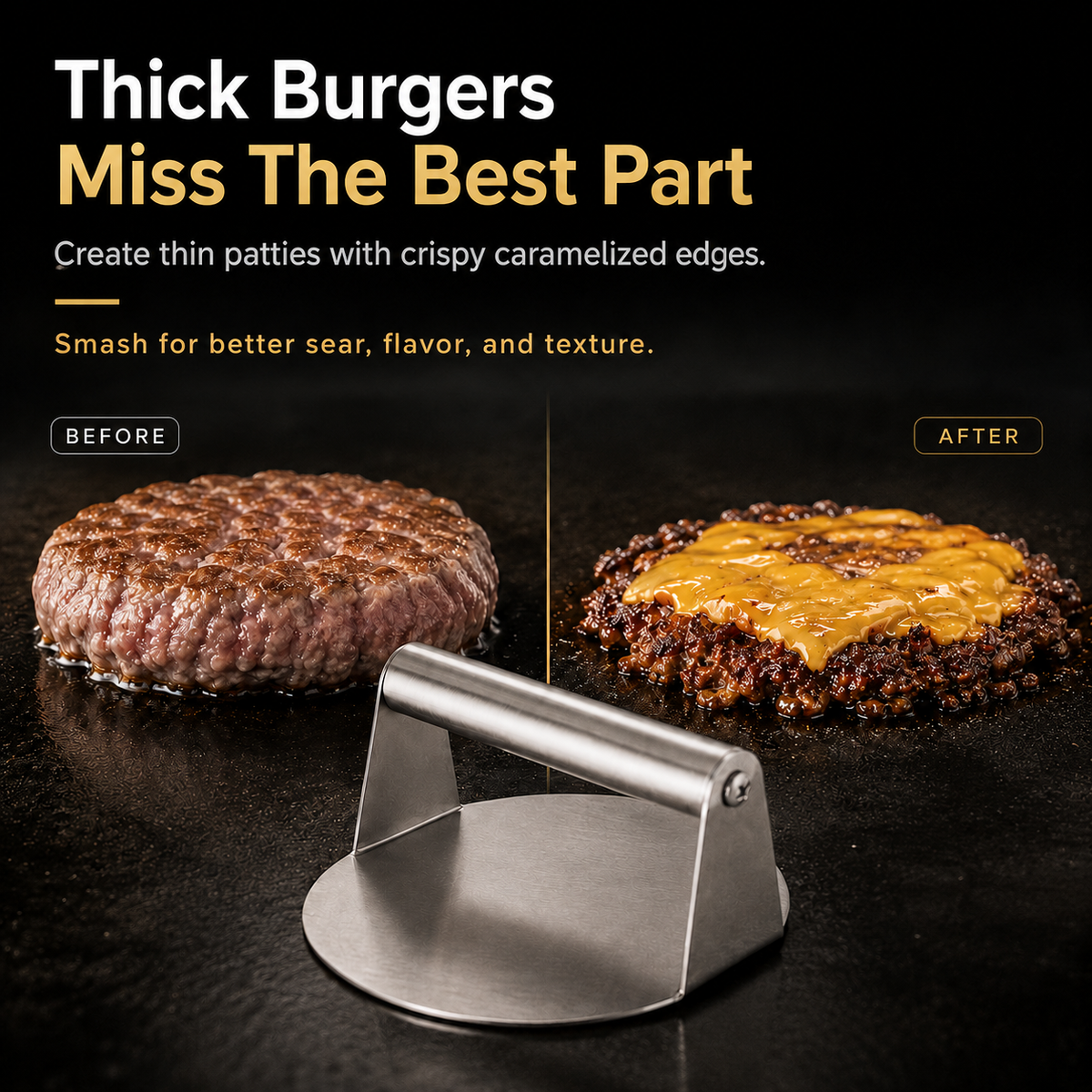 🍔 (2-Pack)-Stainless Steel Smash Burger Press – Make Restaurant-Style Crispy Burgers at Home