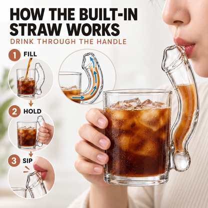 🥤 50% OFF Built-In Straw Glass Mug – The Handle Is Also the Straw