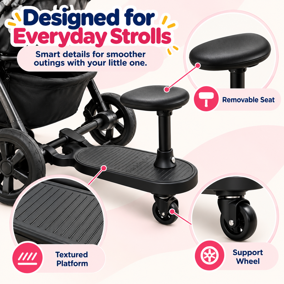 Stroller Riding Board with Seat – 2-in-1 Toddler Sit & Stand Platform
